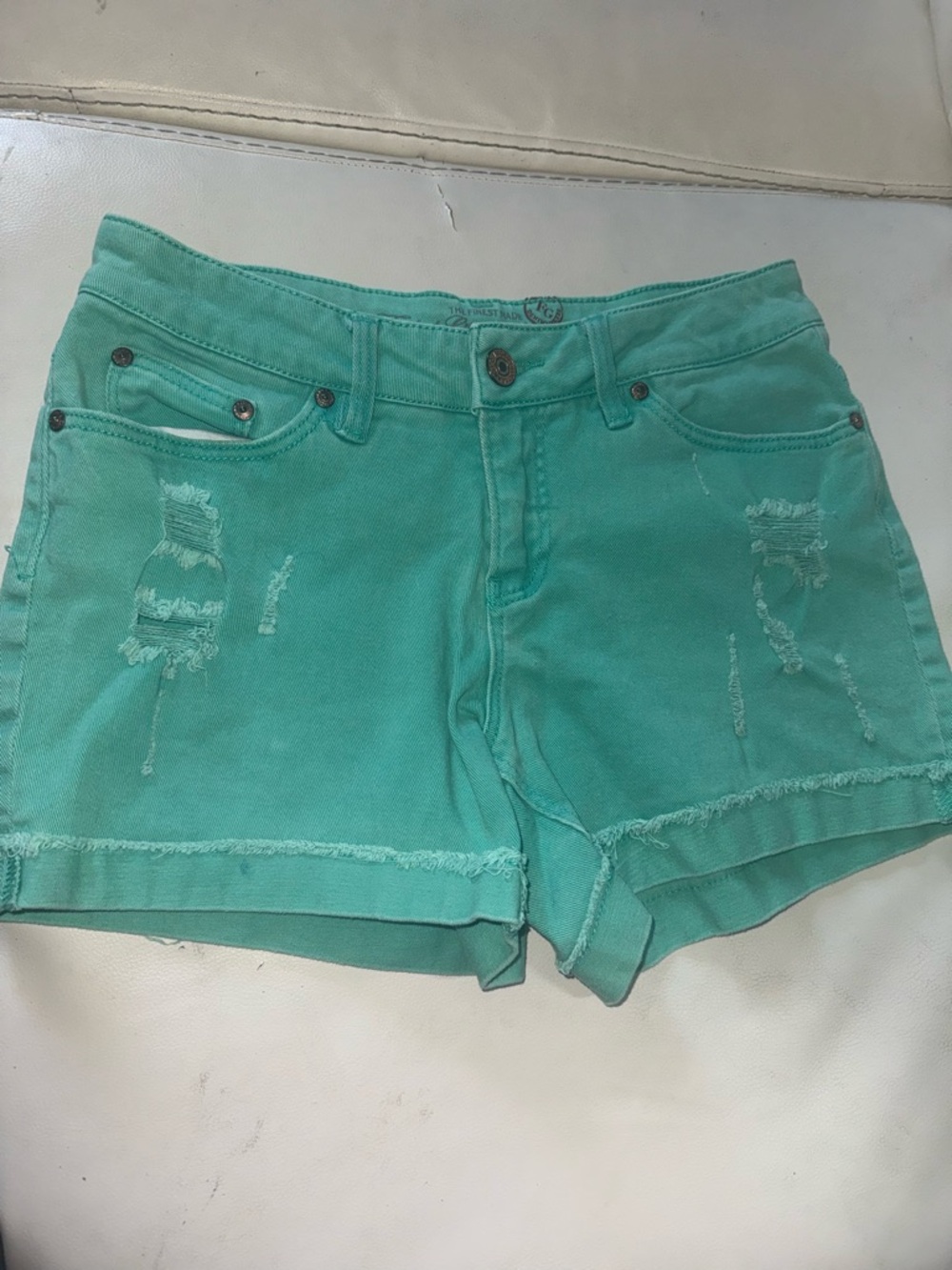 Size 6 Turquoise Distressed Cotton Shorts